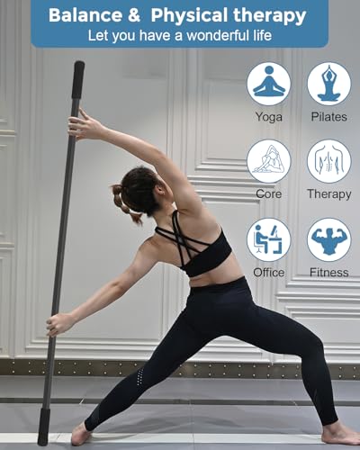 P Polerden Yoga Stick, 5ft Exercise Stick for Mobility, Stretching Stick with Non-Slip Ends, Exercise Dowel for Pilates, Balance Pole and Stretch Bar for Stretching Equipment - size: 1 PCS 60 inches Sturdy Steel