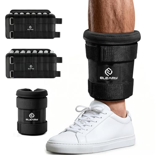 ELEAMY Adjustable Ankle Weights for Women & Men - 1-8/15lb Pair - Black | Removable steel plates & adjustable weight, comfortable & tear resistant. For walking, running, yoga, gym. 1 pair