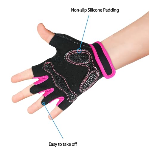 Luwint Kids Workout Gloves, Ventilated Grip Exercise Gloves for Boys and Girls Weightlifting Hanging Gym, Children 3-12 Years - color: Pink, size: Large