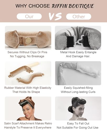 Grande Heatless Curls Overnight Rods - Upgraded Directional Grip Velvet - No Heat Hair Curlers to Sleep, Jumbo Large Hair Rollers Flexible Curling Rods Set for Long Thicker Coarser Hair Blowout Look - color: Champagne