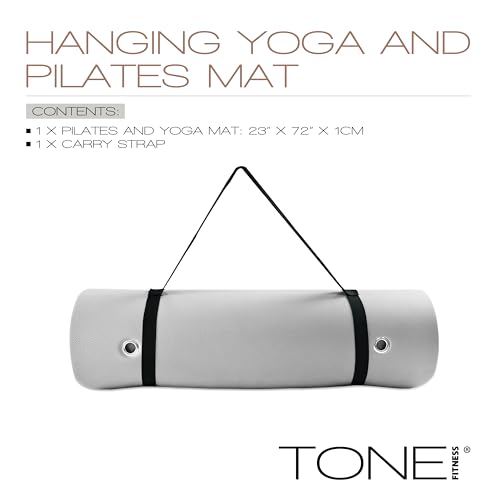 TONE Fitness Hanging Yoga Mat, Pilates Mat, Exercise Mat for Home Workouts with Carry Strap | V Pattern | Multiple Colors - color: Gray