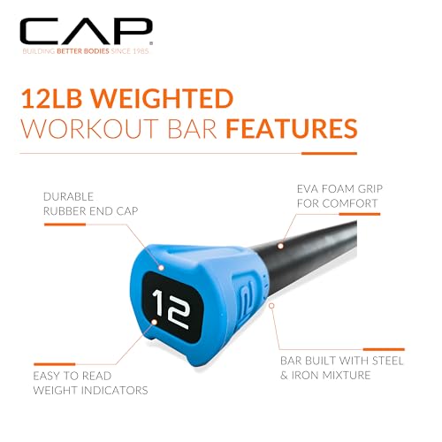 CAP Barbell Weighted Workout Bar | 5-20 lb | Multiple Options - style: 12 LB, Blue