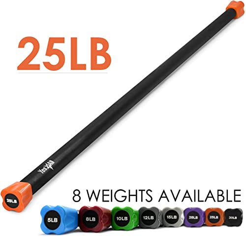 Yes4All Total Body Workout Weighted Bar, Resistance Band Bar, Racks for Strength Training, Exercise Bar for Yoga in Home and Gym - Single/Combo - color: Color-Coded, style: 25lbs Weighted Workout Bar