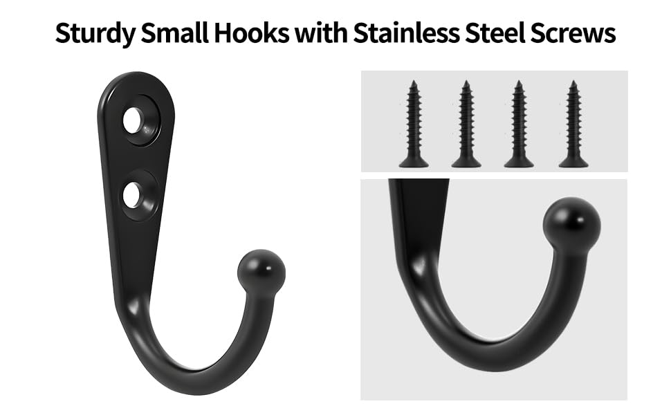 20 Pcs Key Hooks Coat Hooks for Hanging, Key Holder, Wall Mount Hook with Stainless Steel Screws, Command Hooks Utility Hangers for Key, Hat, Cup, Coat, Picture (Black) - color: Black