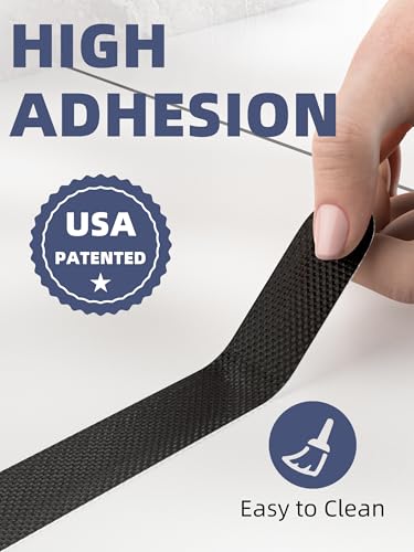 Secopad Original Anti-Slip Shower Stickers for Bathtub & Shower Floor, Strong Adhesive Safety Strips with Scraper Ideal for Families with Kids, Adults & Seniors, 12 PCS (Black) - color: Black