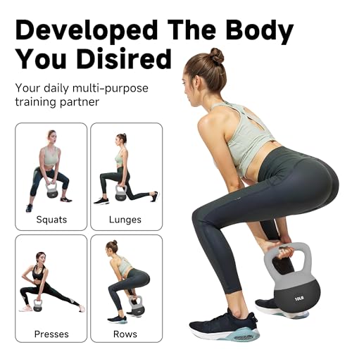 Leikefitness Soft Kettlebells,Weights for Women and Men,Home workout. | Color Coded Anti Slip Grip Kettlebell,Cushioned Impact-Resistant Base,Wide Handle Design - color: BLACK, size: 10 pounds