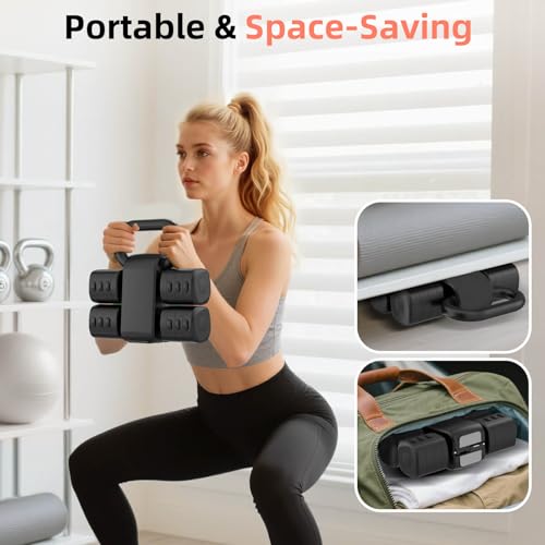 2-in-1 Adjustable Dumbbell Set, 4-Level Weights for Women | Convertible Dumbbell & Kettlebell, Adjustable 2.2-5.5lb Each, Quick-Change Button, Compact for Home Gym, Office & Outdoor - color: Black