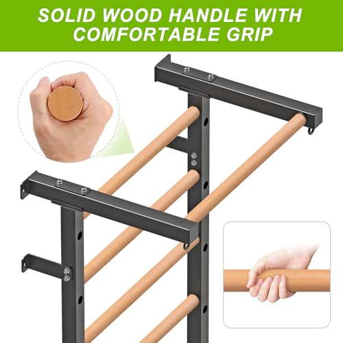Swedish Stall Bars 2"x2" with 1" Holes, Wall Mounted Wood Gym Ladder for Suspension Training, Home Gym, Calisthenics, Physical Therapy, School & Clinic - color: Swedish Ladder with Pull Up Bar