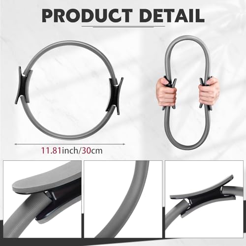 Syhood Pilates Ring 11. 81 Inch Pilates Circle Yoga Ring Magic Lightweight Flexible Workout Equipment for Fitness Physical Therapy Resistance Exercise Arms Legs - color: Grey,Black