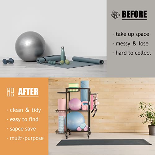 LIANTRAL Yoga Mat Storage Rack - Metal Gym Organizer for Yoga Mats, Foam Rollers & Fitness Equipment, Space Saving Workout Equipment Storage Rack for Home Exercise and Fitness Gear - color: Black