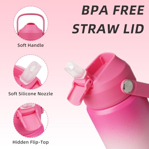 BJPKPK Insulated Water Bottle with Straw Lid, 12oz Thermo Water Bottles with Soft Nozzle, Flex Handle & Non-slip Boot, BPA Free Leak Proof Stainless Steel Metal Thermo, Tumblers, Cups,Cherry - color: Cherry, size: 12 Ounces
