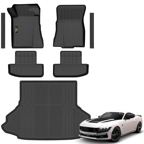 Floor Mats & Cargo Liner Custom Fit for Ford Mustang 2026 2025 2015-2024 (NOT for Mach-E) All Weather TPE Rubber 1st & 2nd Floor Liners Automotive Trunk Mat for Mustang 2025 Accessories, Black - size: For Ford Mustang 2015-2026