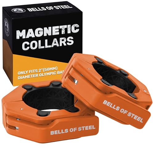 Magnetic Barbell Collars [Bells of Steel] Version 2.0 Premium Weight Bar Clamps, Quick Release Barbell Clips, Olympic Barbell Clamps, High-Strength Nylon Gym Clips, Pair, Orange - color: Orange V.2