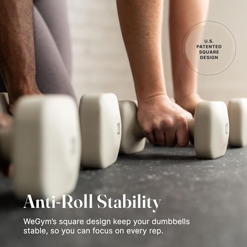WeGym SafeGrip Square Dumbbells with Anti Slip Handles, Aesthetic Free Weights for Home Workouts, Stable Design Prevents Rolling during Floor Exercises - color: Sandstone, style: 8LB Pair