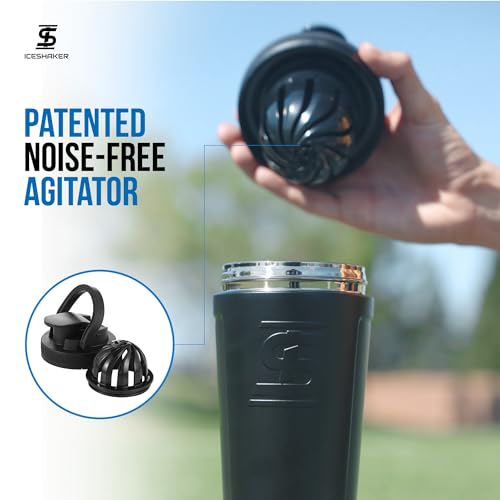 Ice Shaker Insulated Stainless Steel Shaker Bottle | 26oz, Bomber | Cold for 30+ Hours | Insulated Cup with Twist-on Agitator | Odor-Free Bottle for Protein Shakes, Water, Smoothies, Cocktails - color: Bomber