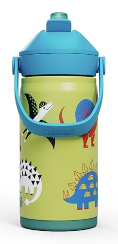 CamelBak Thrive Flip Straw Kids Insulated Stainless Steel Water Bottle with Bite Valve, Spill Resistant Easy Sip Design for School and Play, 12oz, Dino Jam - color: Dino Jam