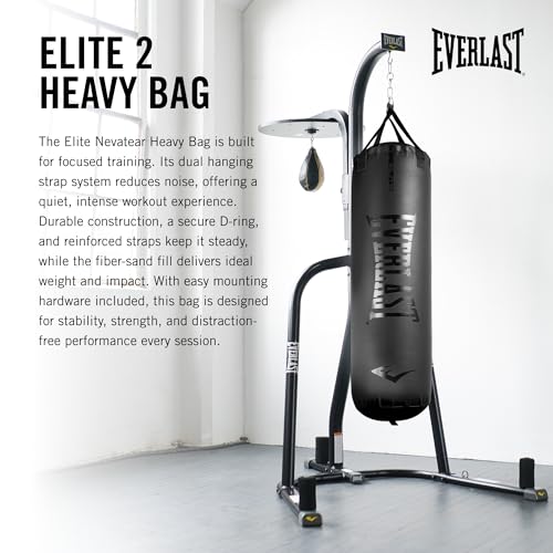 Everlast Elite Punching Bag | Durable Boxing MMA, Adults | Muay Thai - color: Black with Hanger, size: 70 lb