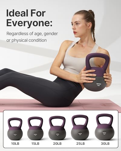 YOTTOY Soft Kettlebell, Set for Strength Training Kettlebells & Home Workouts, Soft-Sided Cushioned Base, Wide-Handle - Ideal for Men, Women, & Beginners - color: 25LB-Purple
