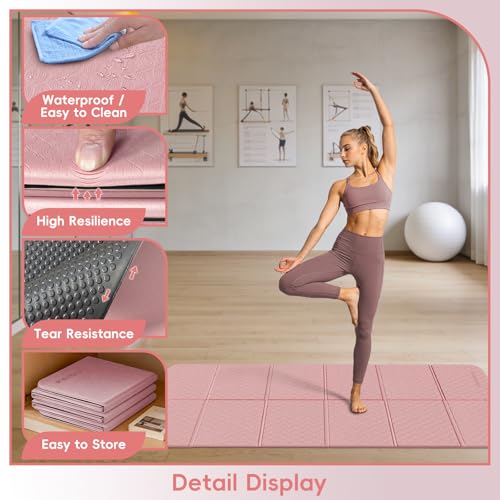 PAIDU Foldable Yoga Mat, 70"x24"x0.31" TPE Non-Slip Mat with Bag | Double‑sided non‑slip, 8mm thick TPE, foldable for travel, ideal for yoga/pilates/fitness/home/outdoor workouts - color: Pink+Black