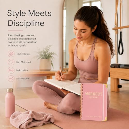 Fitness Planner Workout Journal, Undated Gym Workout Log Book 6 x 8.2 Inch, Hardcover with Metal Corners Exercise Notebook for Men Women Weight Loss Body Building Home Gym - color: Pink