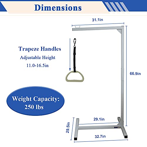AOSSA Trapeze Bar for Bed with Floor Stand – Medical Bed Trapeze for Elderly, Bed Lift & Stand Assist Aid for Seniors, Hospital Mobility Support (White)