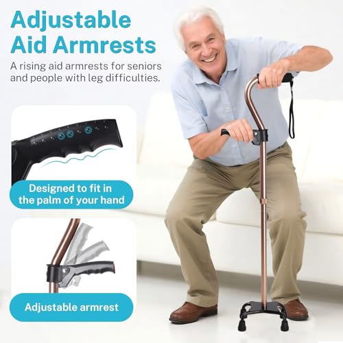 Adjustable Walking Cane for Men & Women – 4-Pronged Base for Stability – Foldable Cane for Seniors with Foam Padded Offset Handle(Champagne)