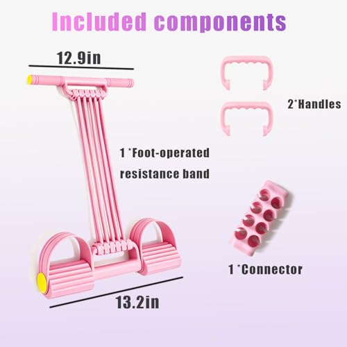 3 in 1 Adjustable Pedal Resistance Band, 10-Tube Multifunction Tension Rope | Pedal Resistance Band With Handle Suitable for Yoga, Pilates, Fat Loss, and Full-Body Shaping Workouts - color: Pink
