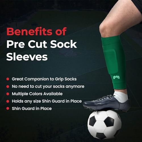 MediCaptain Pre Cut Soccer Sock Sleeves, Companion for Soccer Grip Socks, Securely Holds Shin Guards, Compression Leg Warmer - color: Green