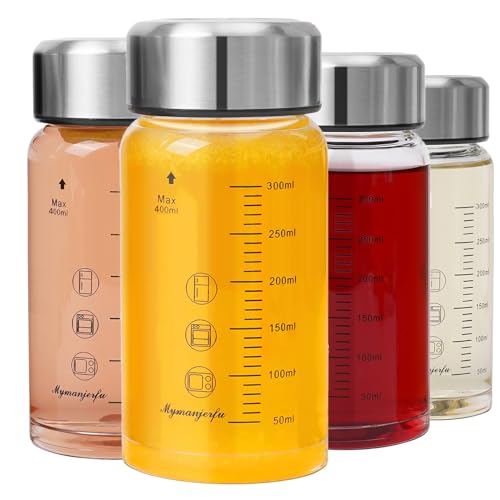 Glass Juice Bottles 4 Pack 12 oz - Wide Mouth Glass Water Bottles with Lids - for Juicing, Smoothies, Milk, Protein, BPA Free, Reusable, Stainless Steel Lids, Leak Proof, Shaker bottle (400 ml) - color: 4-Pack, size: 12 oz/400 ml