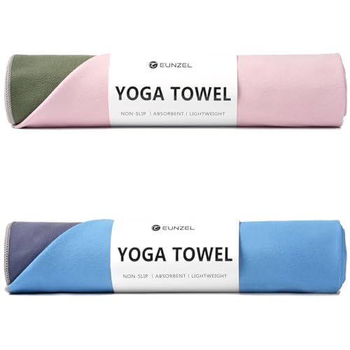 Eunzel 2 Pack Hot Yoga Towel, Reversible Two-Tone Non-Slip Yoga Mat Towel, Sweat Absorbent for Hot Yoga, Pilates and Workout, 72" x 26.5", Navy& Blue/Army Green& Pink - color: Z- Navy& Blue/ Army Green& Pink