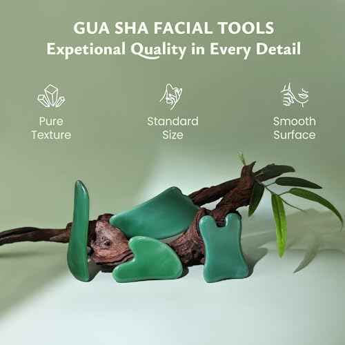 Rena Chris Guasha Massage Tool, 4 pcs Gua Sha Facial Tool, Guasha Board for SPA Acupuncture Therapy Trigger Point Treatment, Gua Sha Scraping Massage Tool (Green) - color: Green