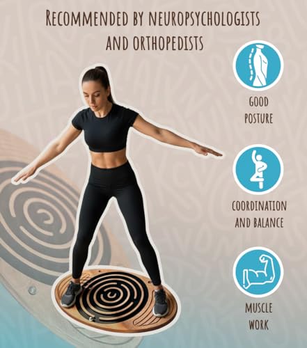 Wooden Balance Board with Labyrinth Maze 23"x14" – Core Strength & Coordination Trainer for Physical Therapy, Fitness & Rehabilitation | Natural Beech Wood, Holds 400 lbs - color: oak-sphere