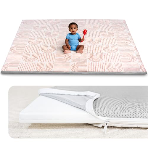 Foam Baby Play Mat 71x59, Removable and Machine Washable Cover | Thicken Cushioning Playmat and Perfect for Playpen, Non-Slip Bottom, Easy to Clean for Infants, Toddlers and Babies, Rainbow - color: Rainbow, size: 71" X 59"