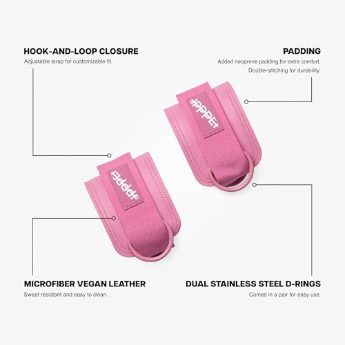 UPPPER Ankle Straps for Cable Machines (Pair) – Adjustable Padded Gym Cable Cuff Attachment, Double D-Ring, Premium Quality – Ideal for Kickbacks, Glute Workouts & Leg Exercises for Women & Men - color: Pink 2.0