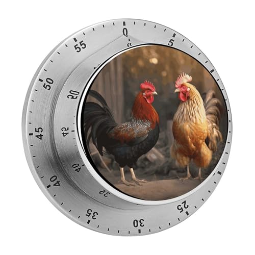 Rooster and Chicken Magnetic Timer Manual Kitchen Timers for Cooking Cute Egg Timers Loud Countdown Clock Mechanical Countdown Timer for Classroom Gym Baking Exercise Study Workout Clock