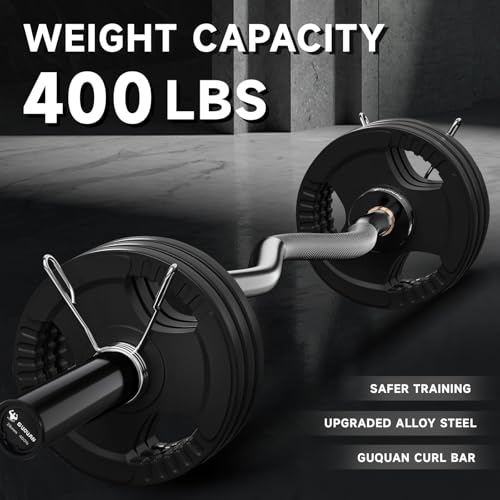 Olympic EZ Curl Barbell Bar, 400LBS Weight Capacity Olympic Curl Bar, 4ft Barbell Weight Bar with Knurled Grip for 2 Inch Weight Plates, Hip Thrusts,Squat,Biceps-Home Gym Weight Bar - color: Black