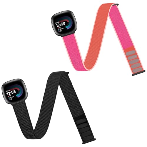 Nylon Sport Ankle/Arm Band Compatible with Fitbit Versa 4/Fitbit Versa 3 /Fitbit Sense 2/Fitbit Sense Bands,Elastic Nylon Braided Arm Strap Replacement Ankle band for Women Men - color: Deep Black/Garnet