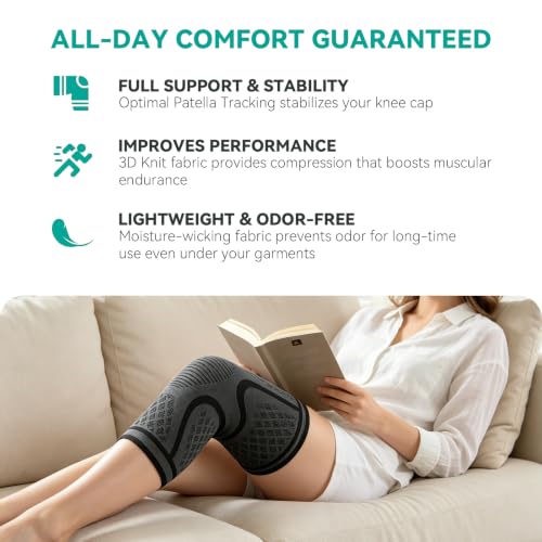 Knee Brace for Women & Men, Knee Compression Sleeve for Knee Pain | 2 Pack Soft Knee Brace for Arthritis, Workout, Runniing, Sports, Meniscus Tear, ACL & Arthritis Pain Relief, Black, S