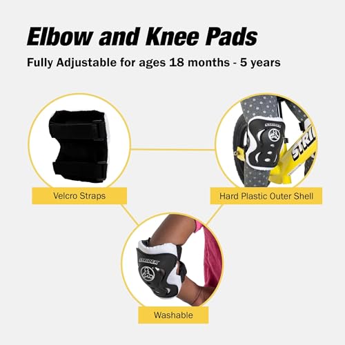 Strider Elbow & Knee Pads, Black - Easy to Attach - Durable & Washable - For Kids 18 Months to 5 Years Old | Durable Gear, Easy-to-Wash, Comfortable and Protective, Fits Kids Learning to Ride, Hard Outer Shell and Secure Straps