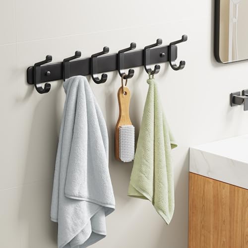 pickpiff Coat Rack Wall Mounted Heavy-Duty: Metal Coat Hanger 6 Hooks for Hanging Hat, Clothes, Robe, Keys, Backpack, Bathroom Towels, Jacket, Purse - Closet, Door, Entryway, Mudroom (Black, 1 Pack) - color: Black, size: 1 Pack