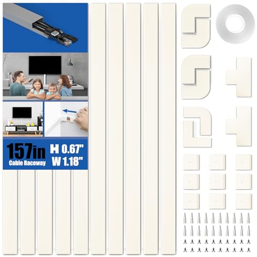 Delamu 157in Cord Hider, Cord Cover Wall Cable Management, Paintable Wire Cover for Cords, Cable Hider Raceway Kit, Cable Cover Concealer, Wire Hiders for TV on Wall, 10 X L15.7 W1.18 H0.6in, Beige - color: Beige, size: 157in L x 1.18in W x 0.6in H