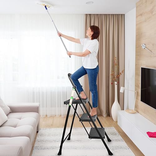 Arbusb Step Ladder, Folding Step Stool with Wide Anti-Slip Pedals, Sturdy Steel Ladder with Handrail, Space-Saving, Portable for Home & Adults, 3 Step Ladder - size: 3-step