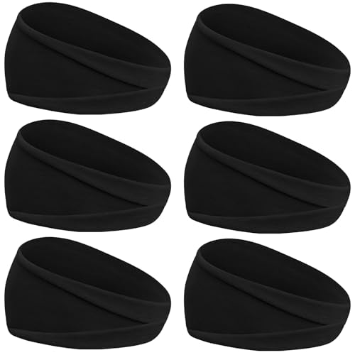 YARIEW 6Pcs Headbands Paisley Bandanas Head Bands Sweat Band Hair Wrap Headwrap Fashion Boho Wide Thick Workout Yoga Elastic Headbands Mens Cooling Running Sports Headband Sweatbands for Women and Men - color: Black