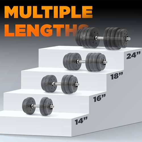 Yes4All Threaded Dumbbell Handles, Adjustable Dumbbell Bar Pair, 14/16/18/24-Inch Sizes, Fits 1" or 1.15" Plates, Non-Slip Grip, Secure Star-Lock Collars - color: 24" - Chrome - Silver, size: 1 inch