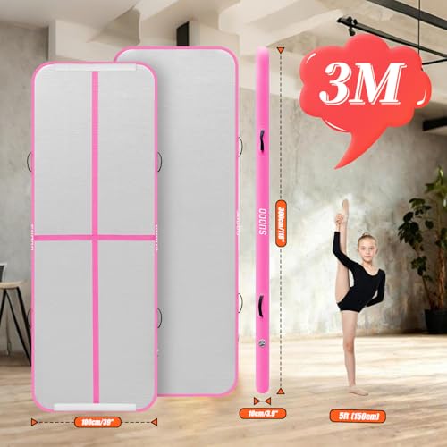 SUDOO Gymnastics Air Mat 10ft/13ft/16ft Inflatable Air Tumble Track Mat 4" Thick Tumbling Mat With Pump or No Pump for Training Tumble Yoga Cheerleading Parkour Beach Water Activities Home Use - color: Pink-No Pump, size: 10ft*3.3ft*4in (3*1*0.1m)