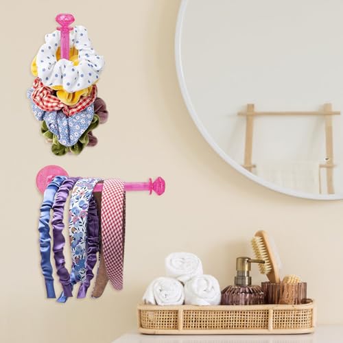 8Pcs Scrunchie Holder Stand Hai Tie Organizer, Girls Hair Accessories Organizer Storage for Headband Hairband Hair Ties, Acrylic Clear Glitter Adhesive Scrunchy Holder Scrunchie Tower Storage - color: 8Packs Pink