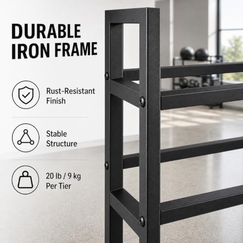 3 Tier Medicine Ball Rack with Wheels, Rolling Weight Ball Storage Stand for Home Gym with 20 lbs Capacity Per Shelf, Heavy Duty Fitness Holder for Slam Balls Wall Balls Exercise Balls, Indoor/Outdoor