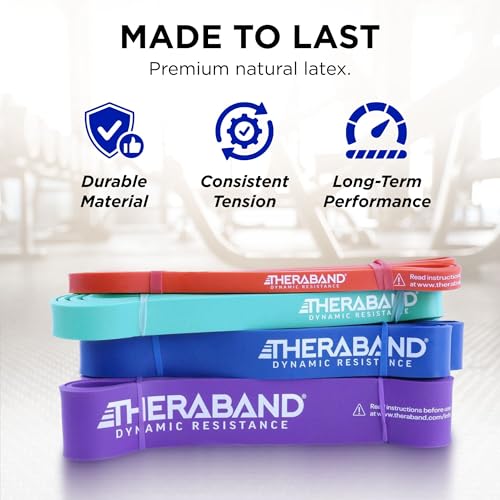 THERABAND High Resistance Bands Set of 4, Light to Extra-Heavy Elastic Super Bands for Full Body Workouts, Physical Therapy, Strength Training, Durable 41” Loop Exercise Bands, 15-50 lbs Resistance - size: 4 Pack (15-50 lbs)
