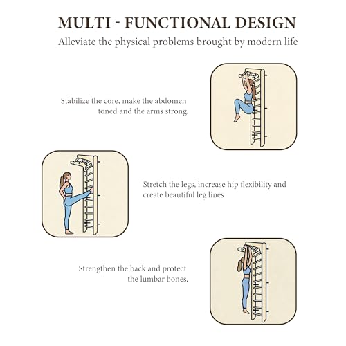 Multi-Function Gymnastics Swedish Ladder,Wall Mounted Wooden Gymnastics Bar,Indoor Home Gym for Kids & Adults