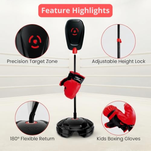 Punching Bag for Kids – Adjustable Boxing Bag with Stand & Gloves, Adjustable Height, Fun Training & Indoor/Outdoor Active Play, Durable Base – Kids Boxing Set for Ages 5+